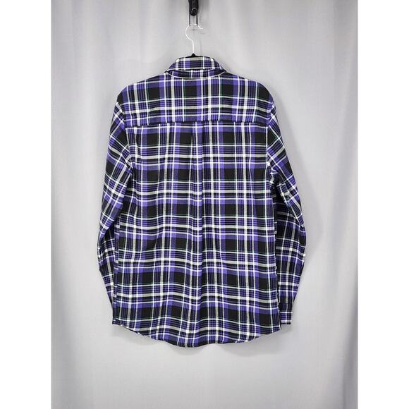 Born Scum Bottom Feeder Shirt Mens Medium Purple Black Plaid Flannel Button Down - Picture 2 of 16
